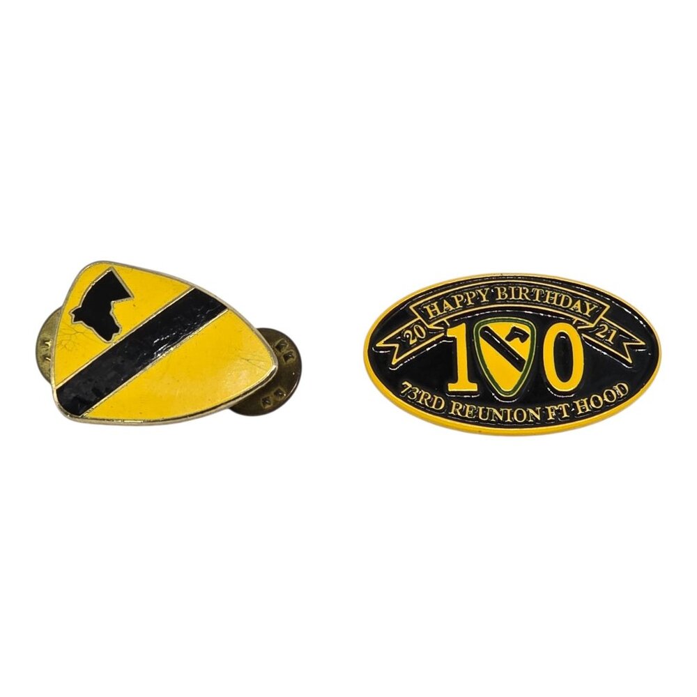 73rd Reunion Ft. Hood 100th Birthday Lapel Pins Set - Yellow & Black Enamel Desi